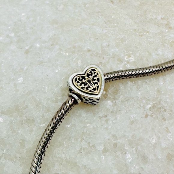 EUC Pandora 791740 Sterling Silver & 14k Yellow Gold Locked Hearts Heart Charm - Picture 3 of 15